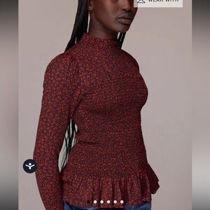 WHISTLES Pansy Dot Shirred Top size medium red black floral